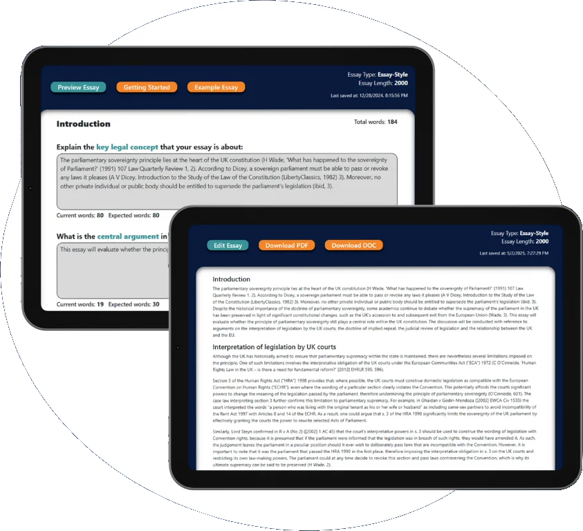 First Class Law Essay Builder On a Laptop